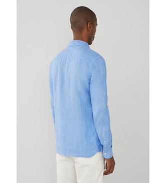 Hackett London Linnen visgraat shirt blauw