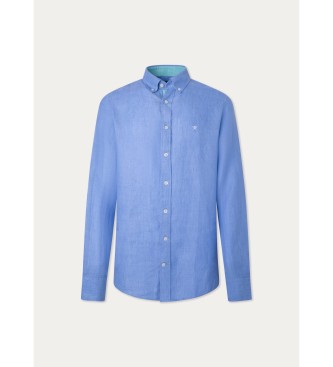 Hackett London Lniana koszula w jodełkę niebieska