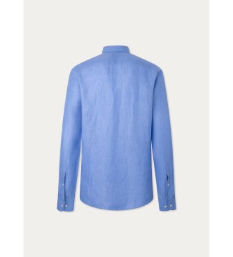 Hackett London Lniana koszula w jodełkę niebieska