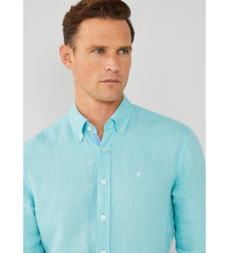 Hackett London Linen Herringbone Turquoise Shirt
