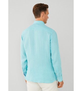 Hackett London Linnen visgraat Turquoise Overhemd