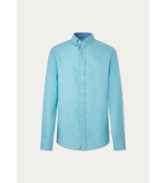 Hackett London Linnen visgraat Turquoise Overhemd