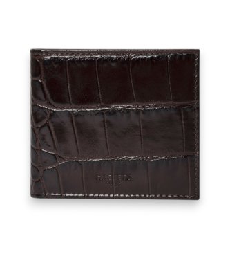 Hackett London Portefeuille pliant en cuir imprimé crocodile marron