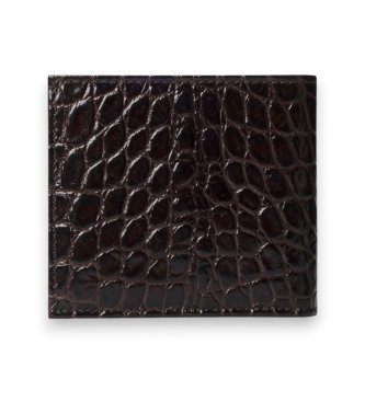 Hackett London Portefeuille pliant en cuir imprimé crocodile marron