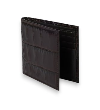 Hackett London Portefeuille pliant en cuir imprimé crocodile marron