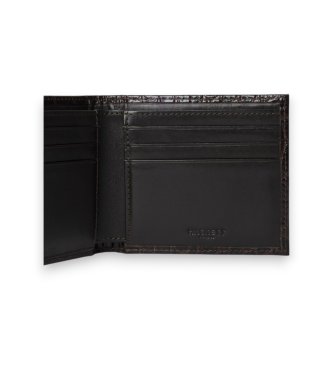 Hackett London Portefeuille pliant en cuir imprimé crocodile marron