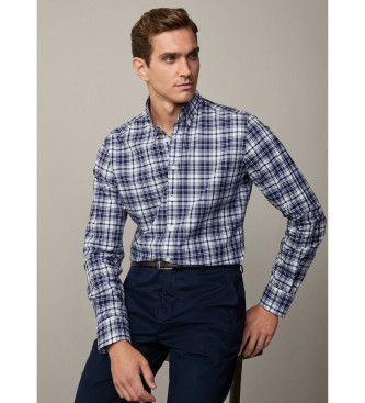 Hackett London Camicia blu Puppytooth spazzolato