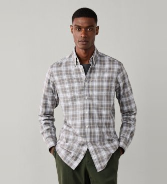 Hackett London Kariertes Flanellhemd in Tailored Fit, grau