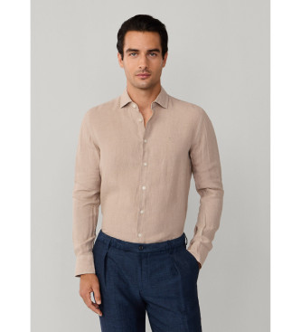Hackett London Camisa de linho tingida de linho por medida bege