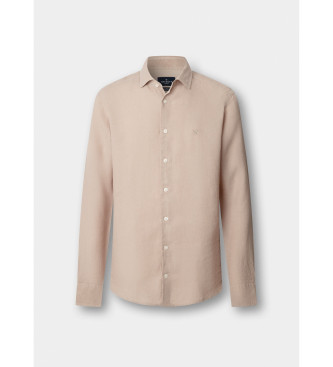Hackett London Camisa de linho tingida de linho por medida bege