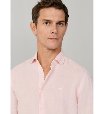 Hackett London Camisa de linho tingido ajustada por medida rosa