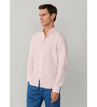 Hackett London Camisa de linho tingido ajustada por medida rosa