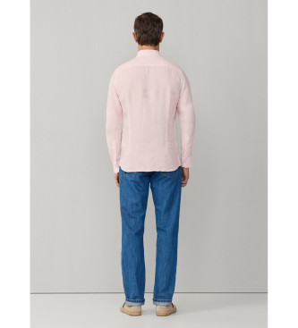 Hackett London Camisa de linho tingido ajustada por medida rosa