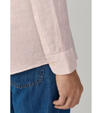 Hackett London Camisa de linho tingido ajustada por medida rosa