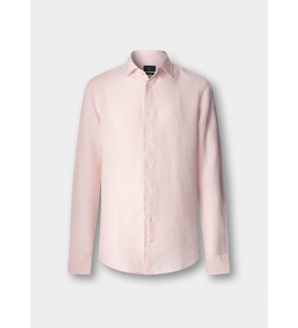 Hackett London Camisa de linho tingido ajustada por medida rosa