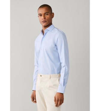 Hackett London Solidfärgad strukturerad skjorta i tailored fit, blå