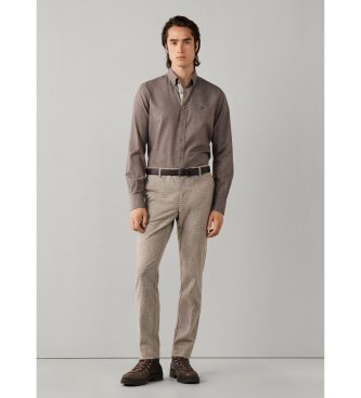 Hackett London Camisa Flannel Multi Trim taupe