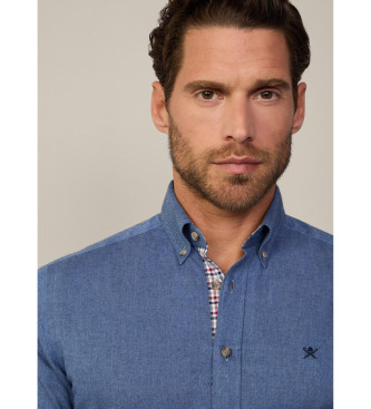 Hackett London Hemd mit Flanellbesatz blau