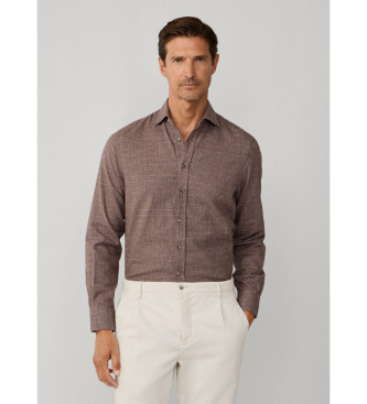 Hackett London Camisa glencheck spazzolata fit classico beige