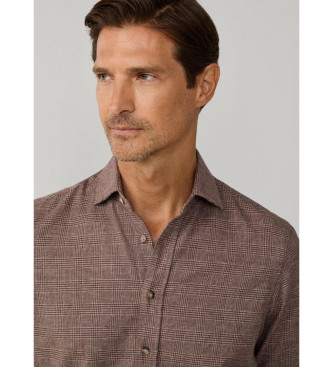 Hackett London Camisa glencheck spazzolata fit classico beige