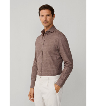 Hackett London Camisa glencheck spazzolata fit classico beige