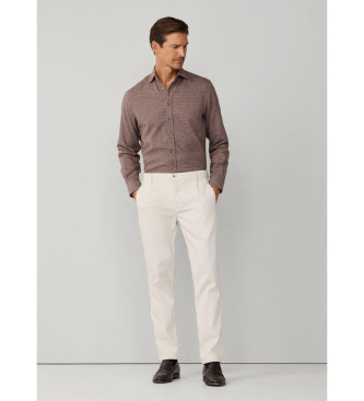 Hackett London Camisa glencheck spazzolata fit classico beige