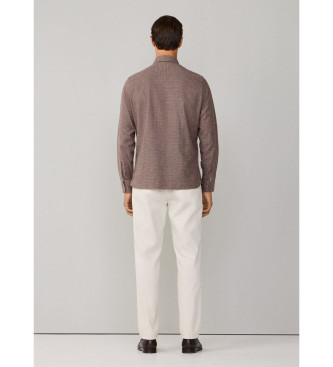 Hackett London Camisa glencheck spazzolata fit classico beige