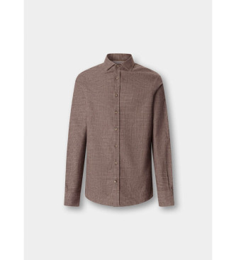 Hackett London Camisa glencheck spazzolata fit classico beige