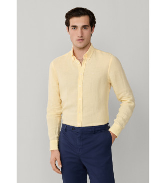 Hackett London Camisa de linho tingida de linho com corte � medida amarelo