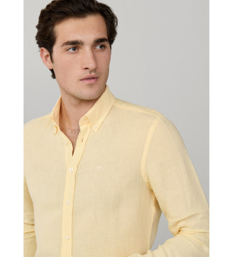 Hackett London Camisa de linho tingida de linho com corte � medida amarelo