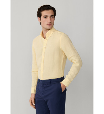 Hackett London Camisa de linho tingida de linho com corte � medida amarelo