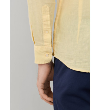 Hackett London Camisa de linho tingida de linho com corte � medida amarelo