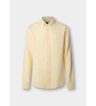 Hackett London Camisa de linho tingida de linho com corte � medida amarelo