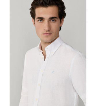 Hackett London Camisa de linho tingida de ajuste personalizado branco