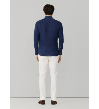 Hackett London Camisa de linho tingida em azul-marinho de corte � medida