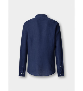 Hackett London Camisa de linho tingida em azul-marinho de corte � medida