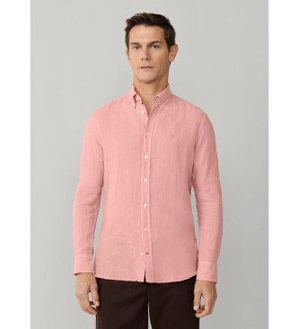Hackett London Camisa de linho tingida cor-de-rosa com corte � medida