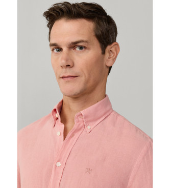 Hackett London Camisa de linho tingida cor-de-rosa com corte � medida