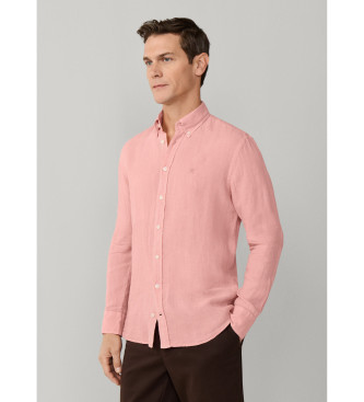 Hackett London Camisa de linho tingida cor-de-rosa com corte � medida