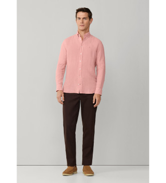 Hackett London Camisa de linho tingida cor-de-rosa com corte � medida