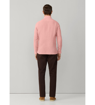 Hackett London Camisa de linho tingida cor-de-rosa com corte � medida