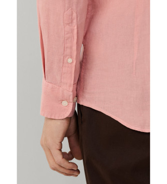 Hackett London Camisa de linho tingida cor-de-rosa com corte � medida