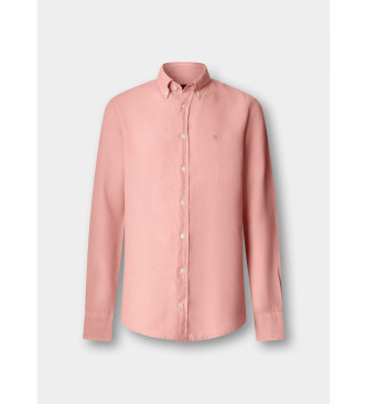 Hackett London Camisa de linho tingida cor-de-rosa com corte � medida