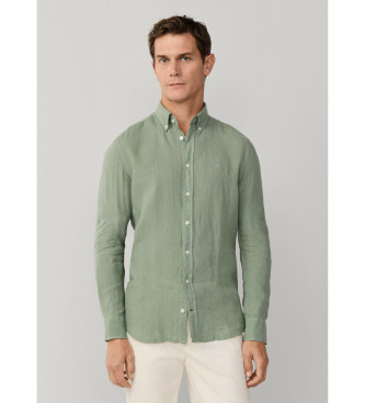 Hackett London Camisa de linho tingida de linho ajustada por medida verde