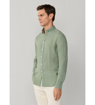 Hackett London Camisa de linho tingida de linho ajustada por medida verde