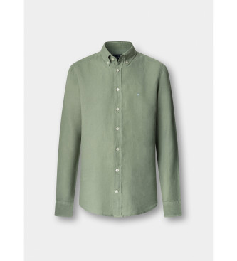 Hackett London Camisa de linho tingida de linho ajustada por medida verde