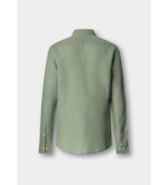 Hackett London Camisa de linho tingida de linho ajustada por medida verde