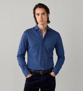 Hackett London Blaues Melange-Piqué-Hemd