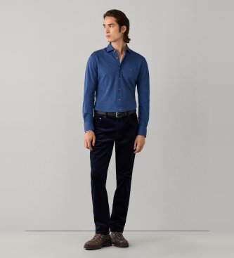 Hackett London Blaues Melange-Piqué-Hemd