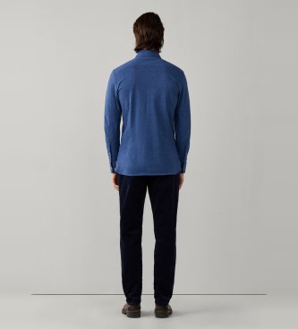Hackett London Blaues Melange-Piqué-Hemd